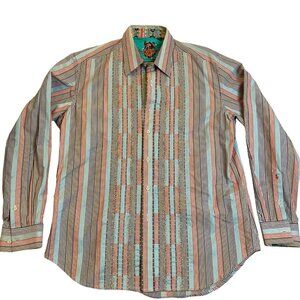Robert Graham Mens Button-Down Shirt Large Multi-Striped Long Sleeve